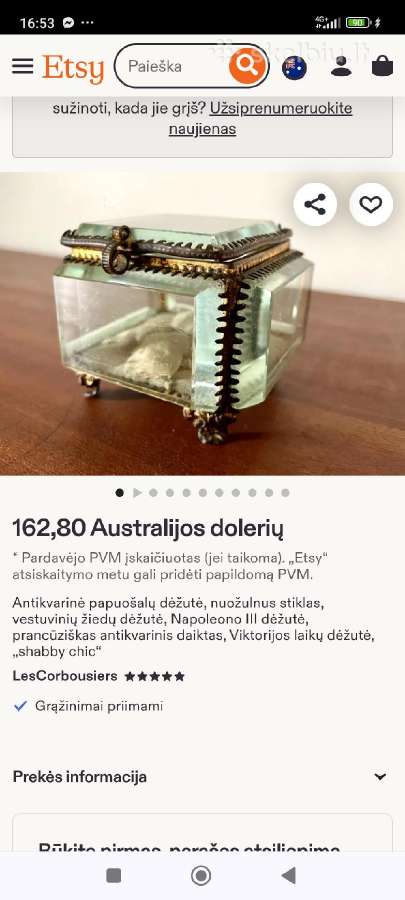 Antikvarinė papuošalų dėžutė - nuotraukos Nr. 10