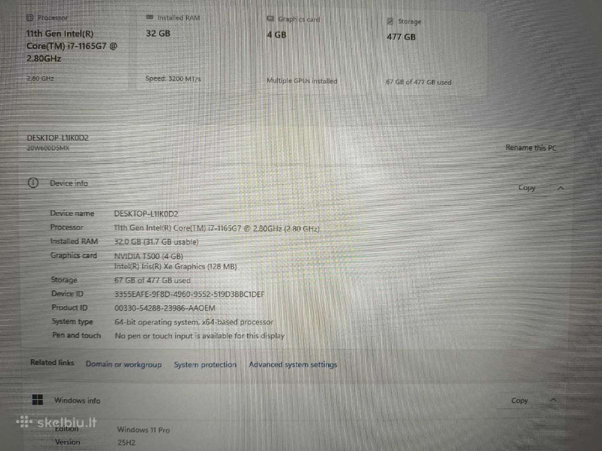 P15s 15.6 Ips i7-1165g7 32gb 512gb T500 4gb 16% - nuotraukos Nr. 4