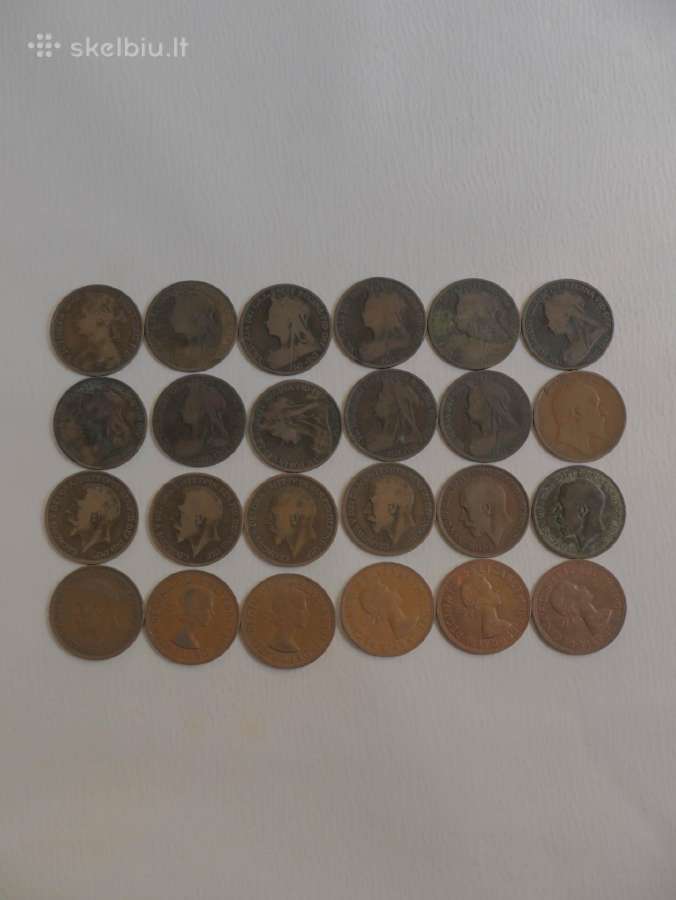 Senovinių Didžiosios Britanijos 1 Penny monetų rin - nuotraukos Nr. 2