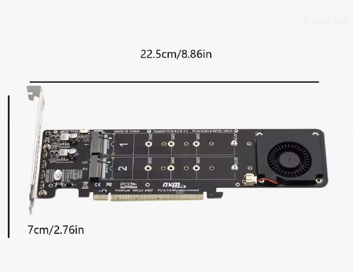 Pci-e 4.0 X16 To 4x M.2 M-key Nvme adapteris - nuotraukos Nr. 3