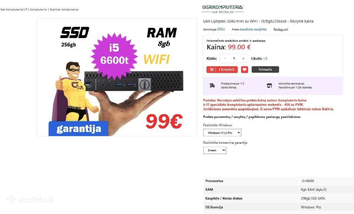 Dell Optiplex 3040 mini su WiFi - akcijinė kaina - nuotraukos Nr. 2