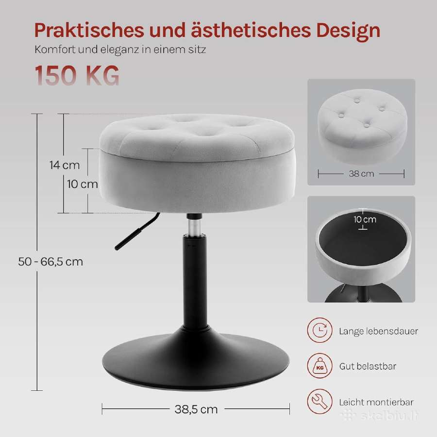 Kosmetinė kėdutė su daiktadėže, aksomas - nuotraukos Nr. 7