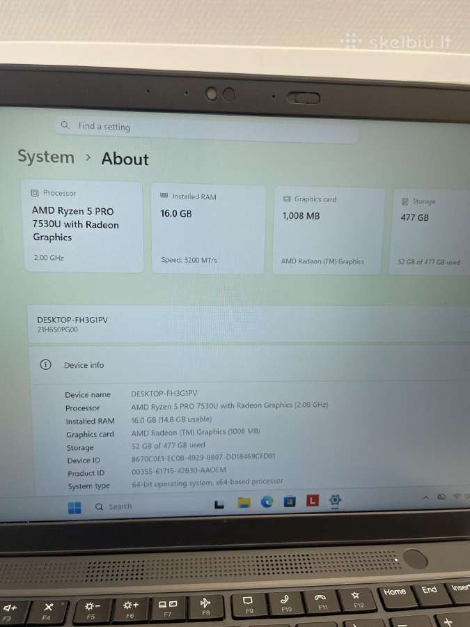 Lenovo Thinkpad L14 Gen4 Ryzen5pro 7530u 16/512 - nuotraukos Nr. 8