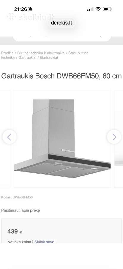 Parduodamas Gartraukis Bosch Dwb66fm50 60cm. - nuotraukos Nr. 2