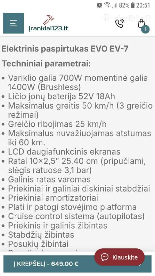 Galingas Paspirtukas EVO Ev-7 - nuotraukos Nr. 9