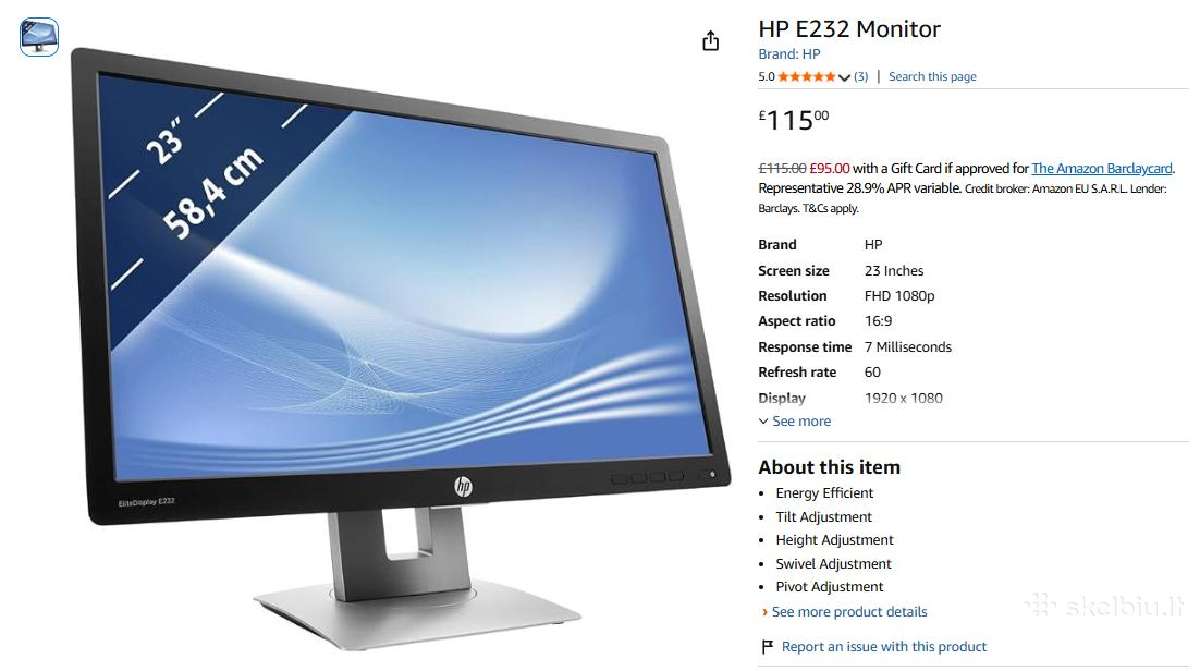 Puikios būklės Fullhd Hp E232 monitoriai (23") - nuotraukos Nr. 2