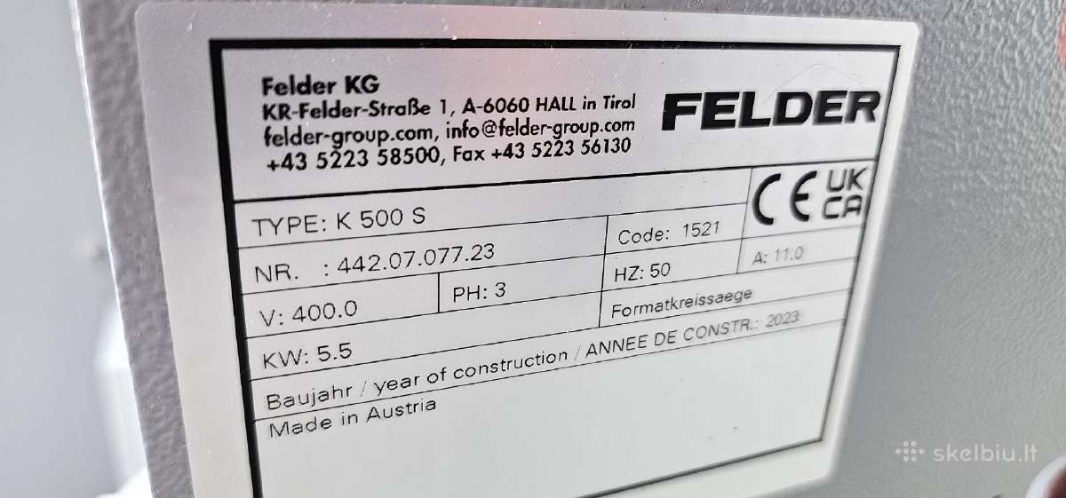 Formatinio pjovimo staklės Felder K500s 2023m. - nuotraukos Nr. 12