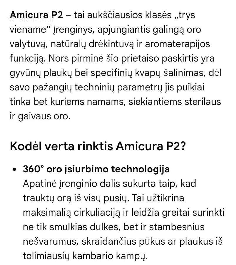 Amicura P2 išmanusis 3-1 oro valytuvas - nuotraukos Nr. 5