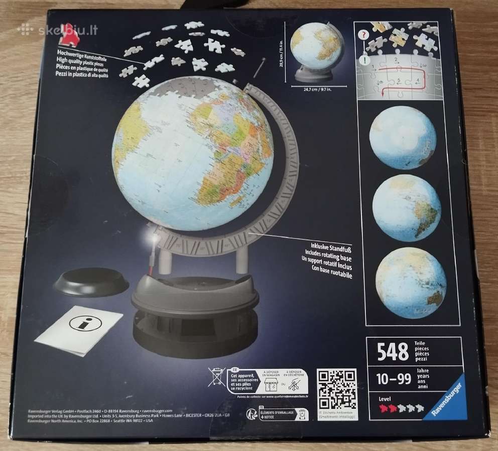 Dėlionė Ravensburger 3D puzzle globe with light - nuotraukos Nr. 2
