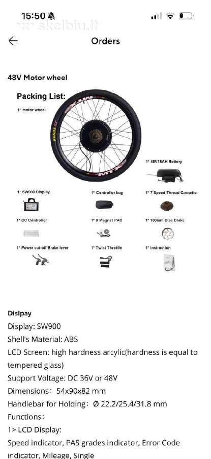 El. Dviračio conversion kit 1500w R29 - nuotraukos Nr. 12