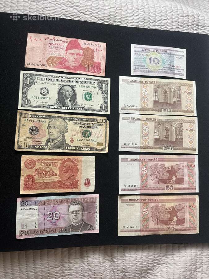 10 banknotu is Lt Rus Usa Pak Blr - nuotraukos Nr. 2