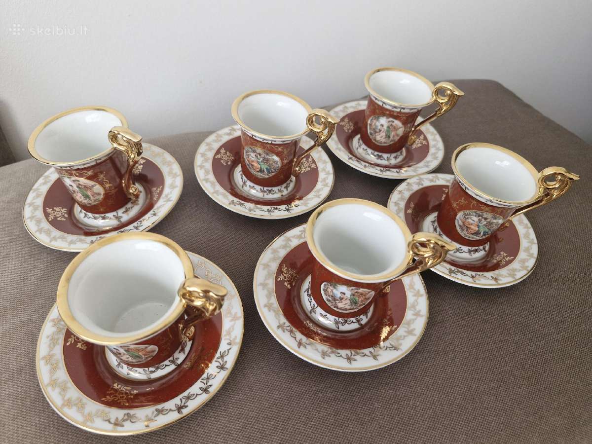 6 espresso puodelių su lėkštutėmis rinkinys - nuotraukos Nr. 5