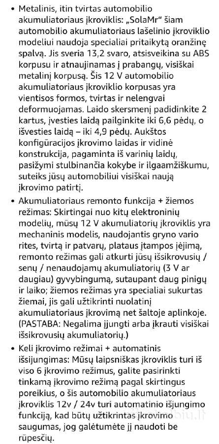 Solamr automobilio akumuliatoriaus Įkroviklis - nuotraukos Nr. 3
