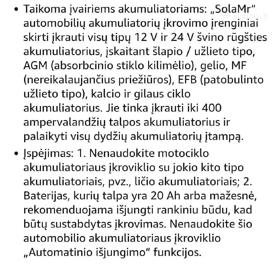 Solamr automobilio akumuliatoriaus Įkroviklis - nuotraukos Nr. 4