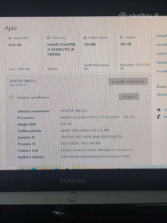 Acer Spin 3 series laptop (2019m, dužęs, veikia) - nuotraukos Nr. 9