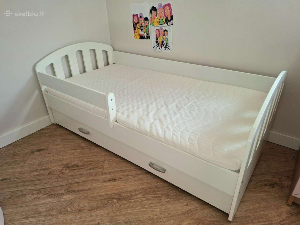Vaikiška balta lova su čiužiniu (160 / 80 cm) - nuotraukos Nr. 2
