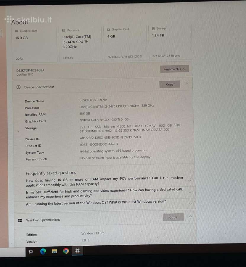 Žaidimų kompiuteris Gtx 1050 Ti 16 GB RAM - nuotraukos Nr. 2