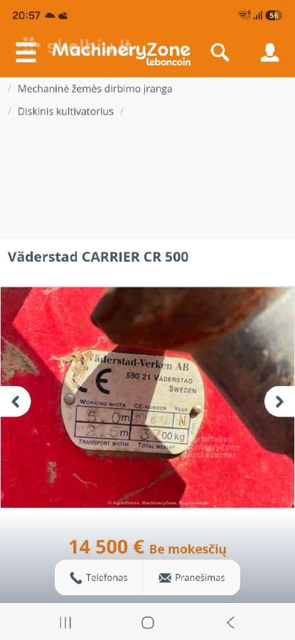 Parduodamas Vaderstad Carrier skutikas - nuotraukos Nr. 3