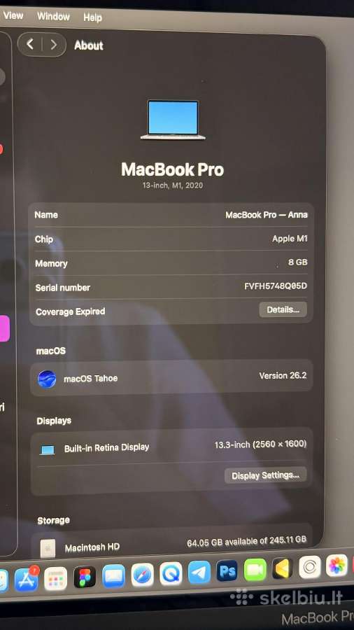 MacBook Pro 13 (2020) M1, 8 GB RAM, Silver - nuotraukos Nr. 2