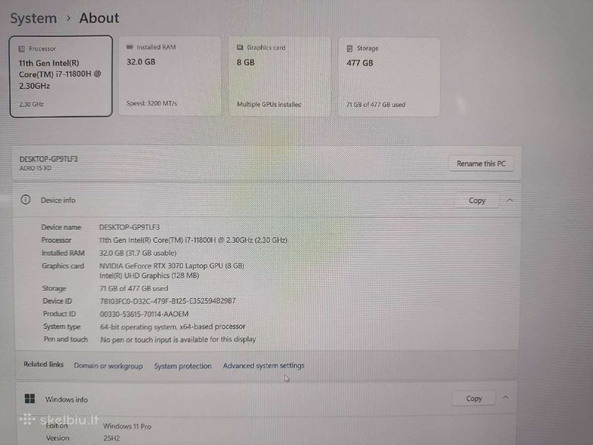 15.6 4k Oled 440 Nit i7-11800h 32 512 Rtx 3070 0% - nuotraukos Nr. 4