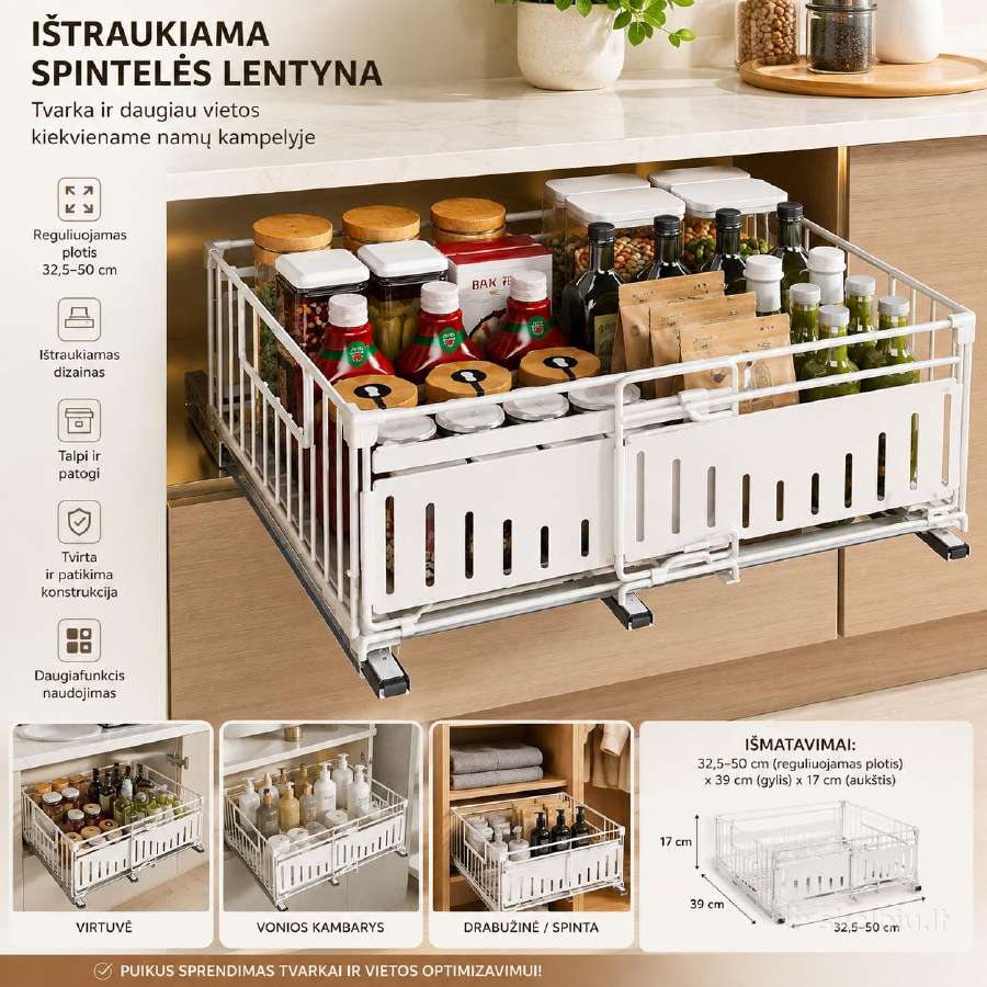 Ištraukiama reguliuojamo pločio spintelės lentyna - nuotraukos Nr. 3
