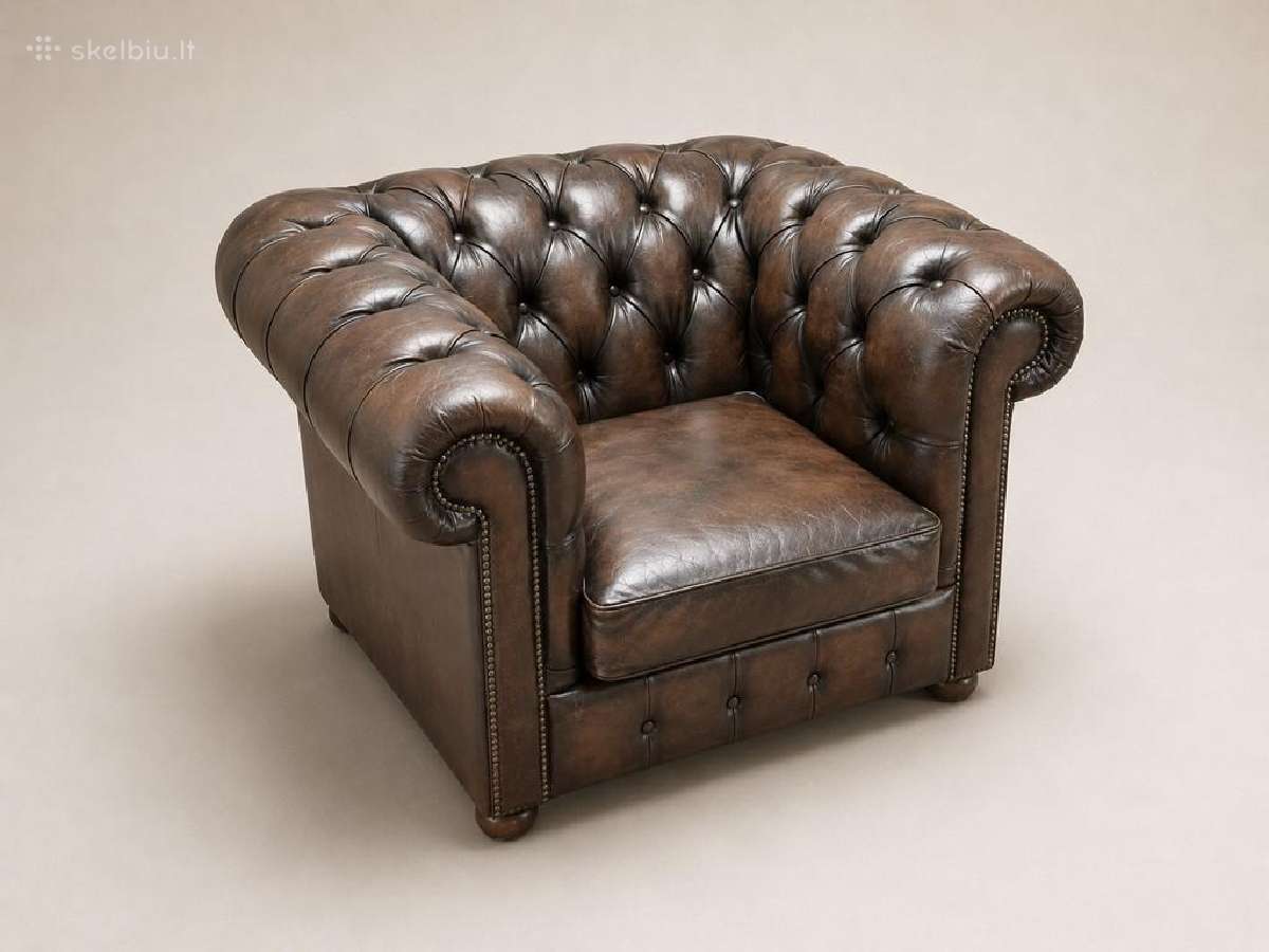 Chesterfield natūralios odos fotelis - nuotraukos Nr. 3