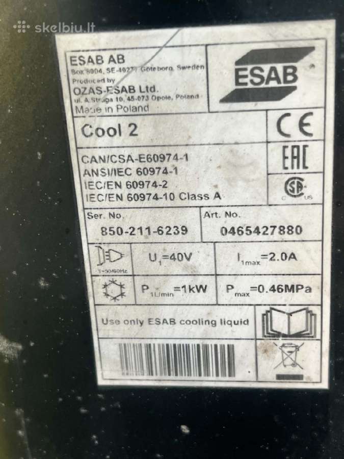 “Esab Aristo 500ix + Robust Feed Pulse + Cool 2 - nuotraukos Nr. 12