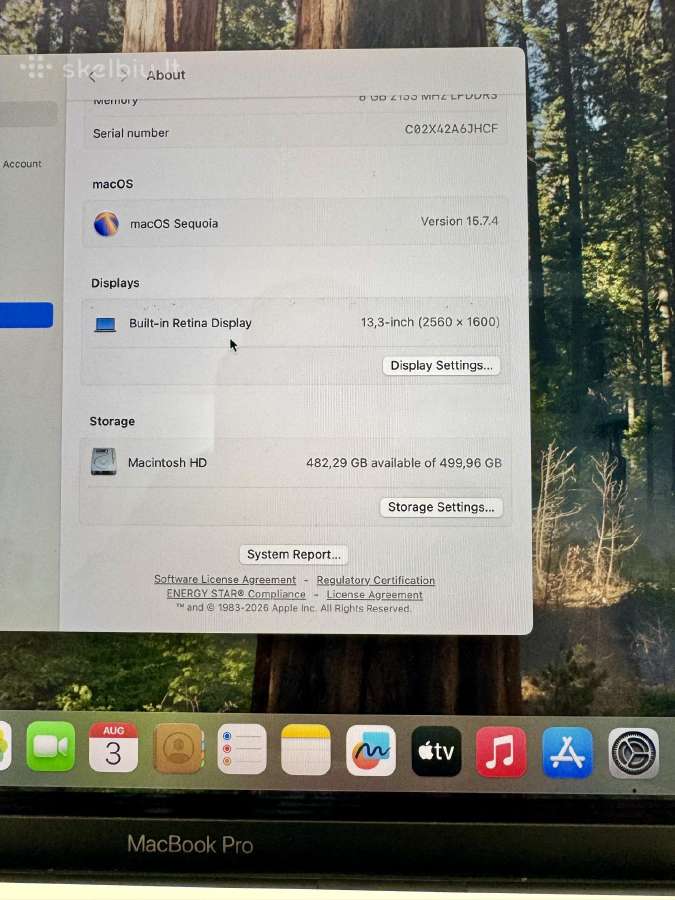 Parduodas MacBook Pro 13 touchbar A1989 - nuotraukos Nr. 7