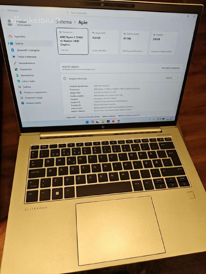 Hp Elitebook 845 G10 Ryzen 7540u Us kb. - nuotraukos Nr. 4