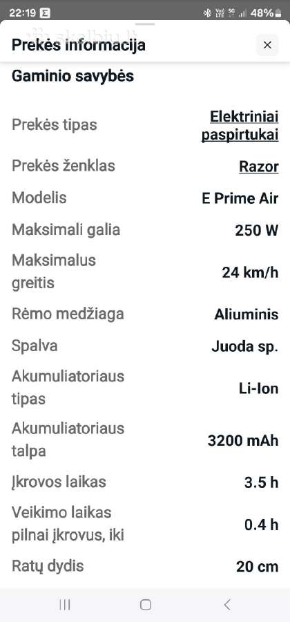 Elektrinis paspirtukas Razor Eprime Air - nuotraukos Nr. 9