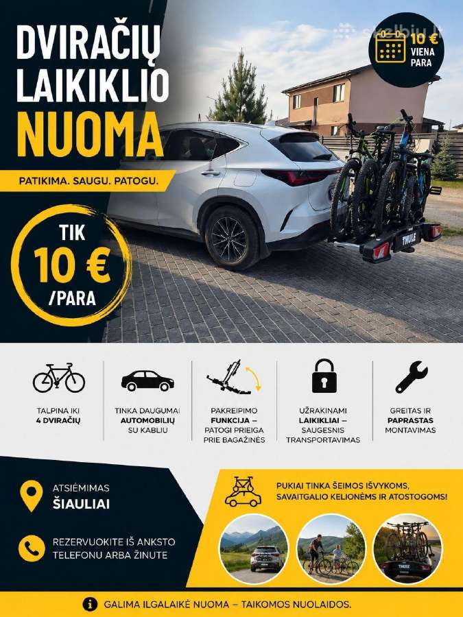 Išnuomojami dviračių laikikliai 2-3,3+1 ant kablio - nuotraukos Nr. 2