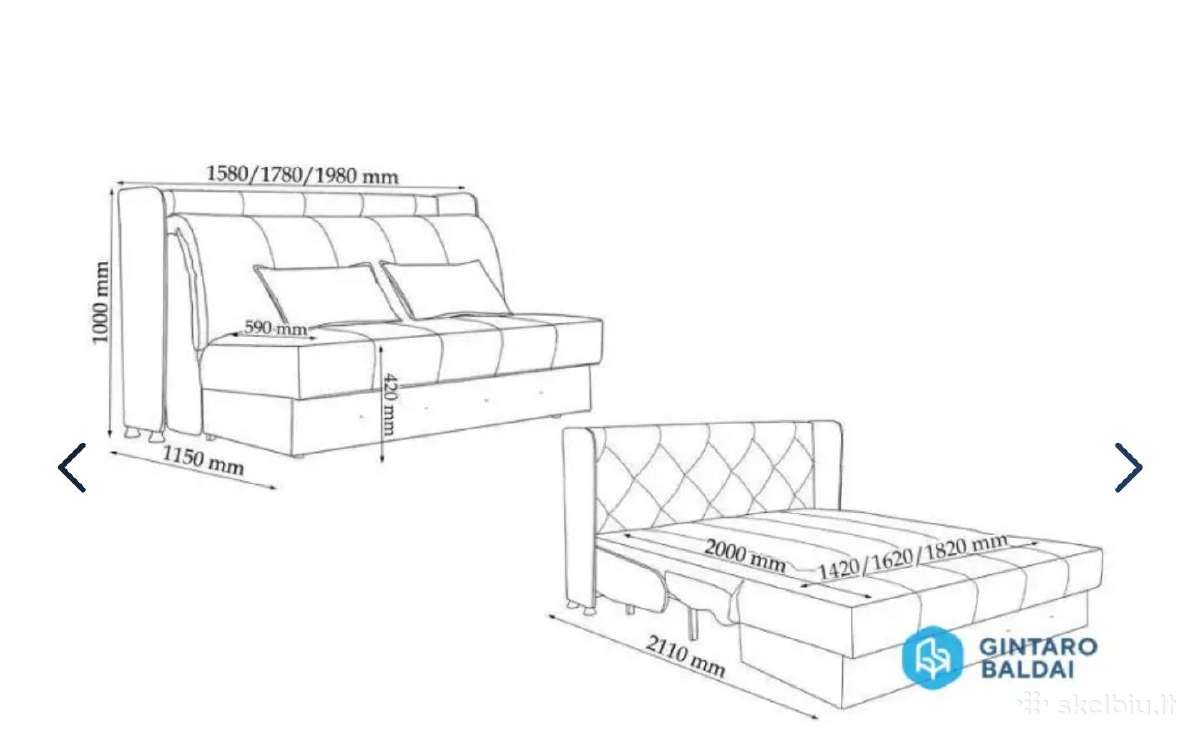 Tik išpakuota sofa lova su patalynės dėže - nuotraukos Nr. 6
