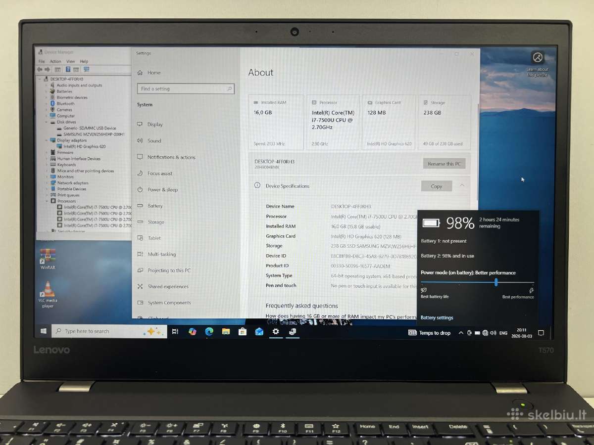 Lenovo thinkpad T570 i7 /16gb - nuotraukos Nr. 2