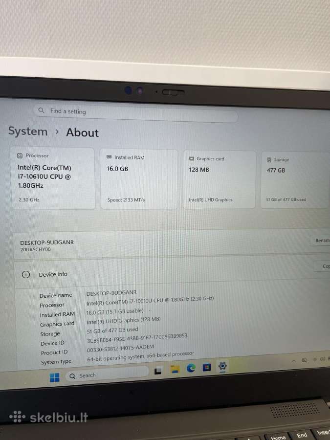 Lenovo Thinkpad X1 Carbon Gen8 i7-10610u 16 GB 512 - nuotraukos Nr. 8