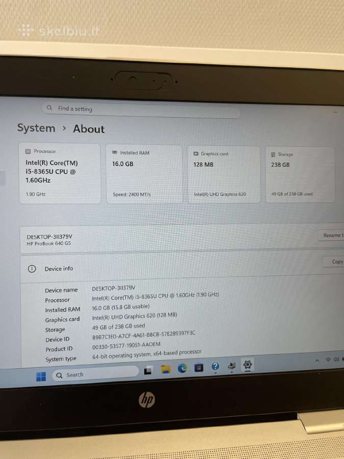 Hp Probook 640 G5 i5-8365u 16 GB RAM 256 SSD - nuotraukos Nr. 9