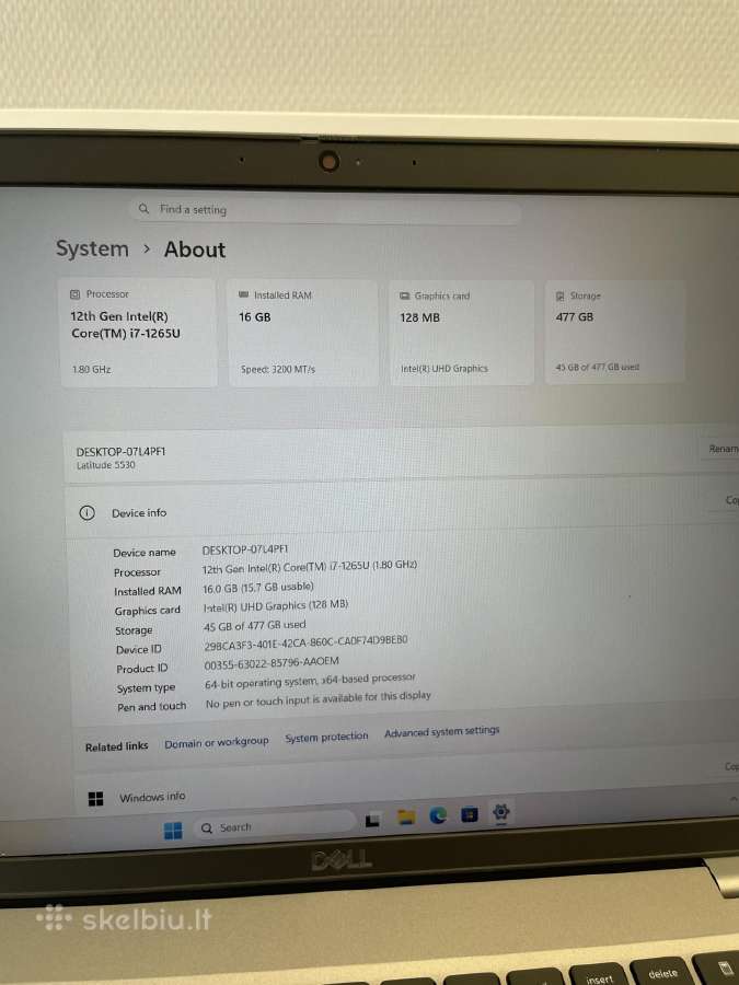 Dell Latitude 5530 i7-1265u 16 GB RAM 512 GB SSD - nuotraukos Nr. 8