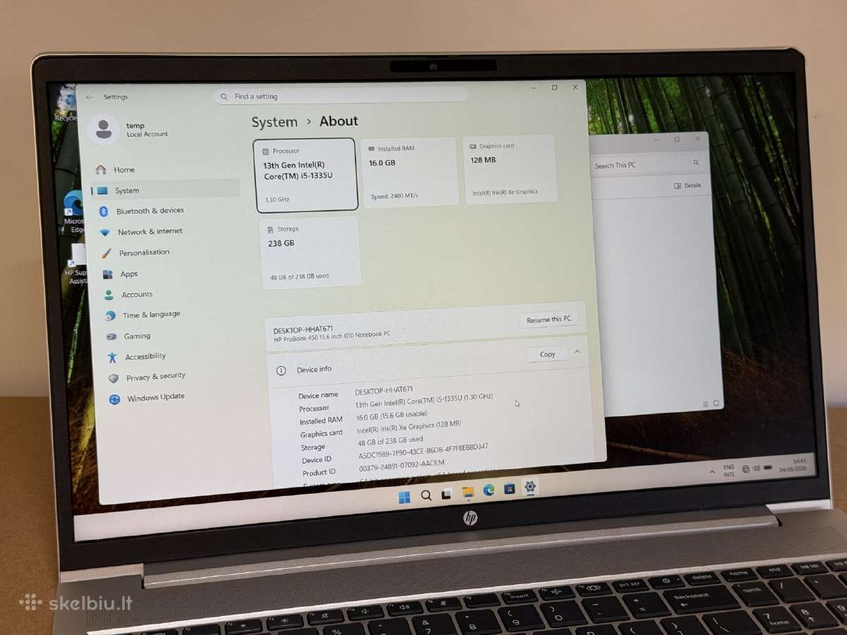 Hp Probook 450 G10 i5-1335u 16gb/256gb - nuotraukos Nr. 7