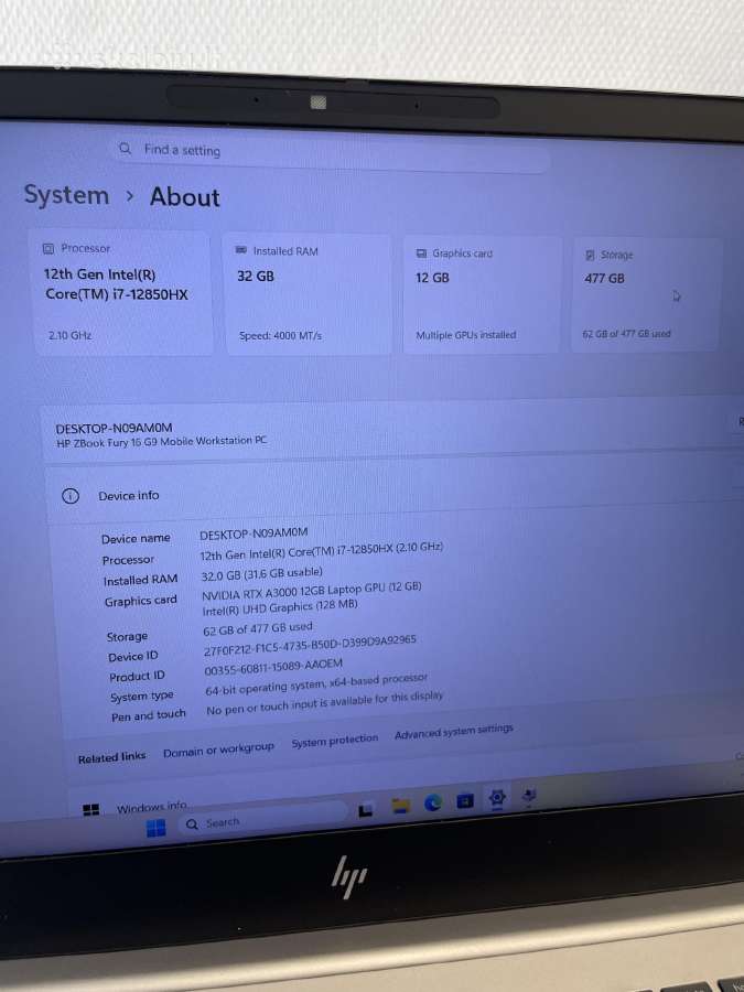 Hp Zbook Fury 16 G9 i7-12850hx 32gb RAM 512gb SSD - nuotraukos Nr. 7