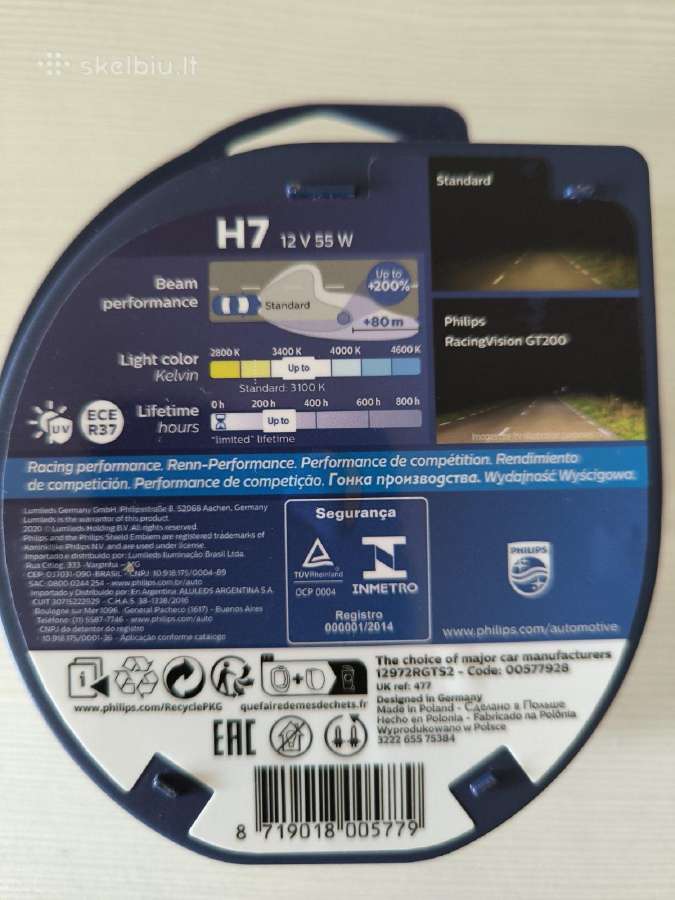 Philips H7 Racingvision Gt200 +200% lemputės 2vnt. - nuotraukos Nr. 3