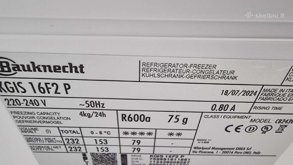Įmont, Bauknecht Kgis16f2p, 157, 6 cn, + garan - nuotraukos Nr. 7