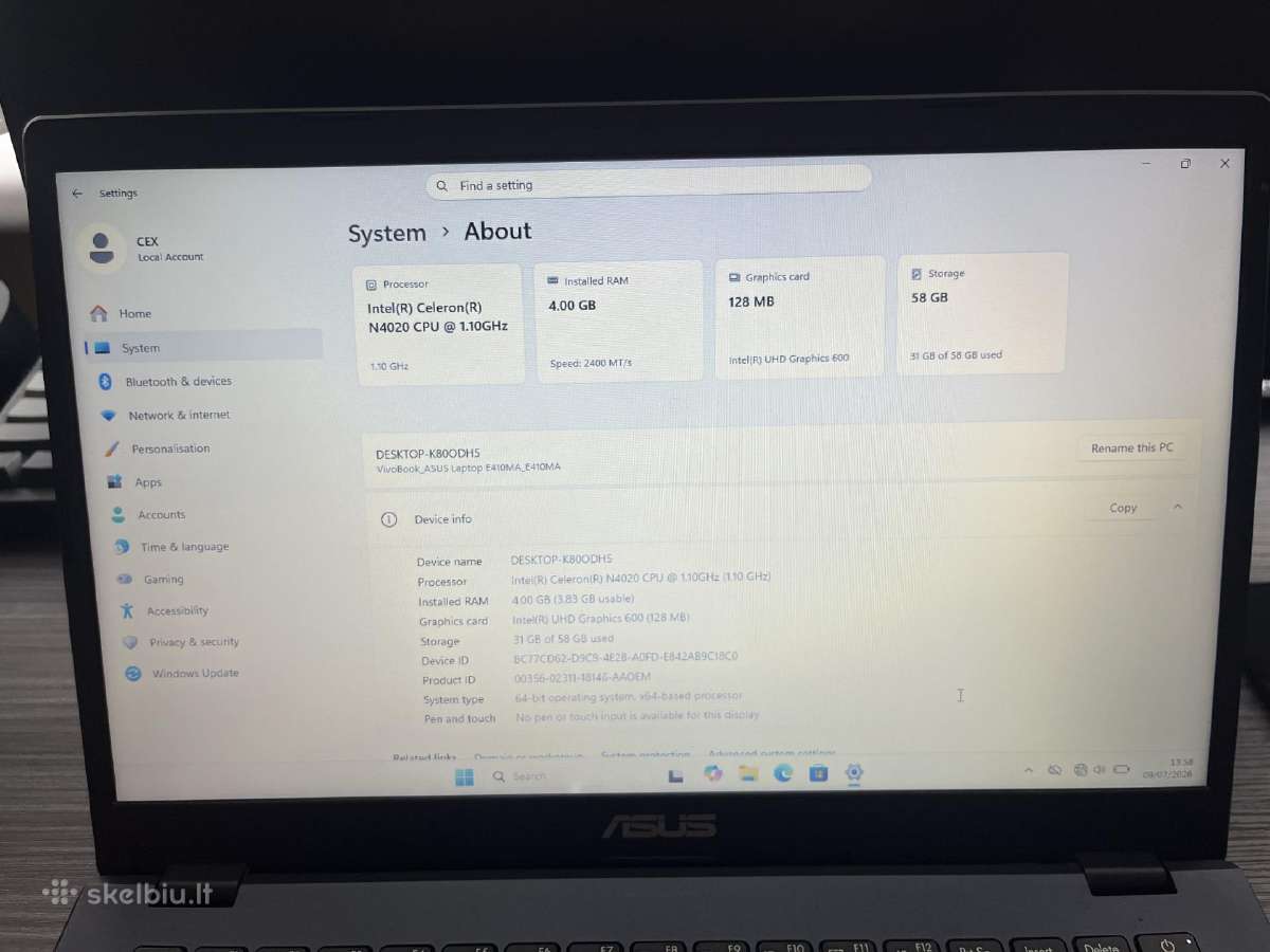 Nešiojamas kompiuteris Asus vivobook e410ma - nuotraukos Nr. 4