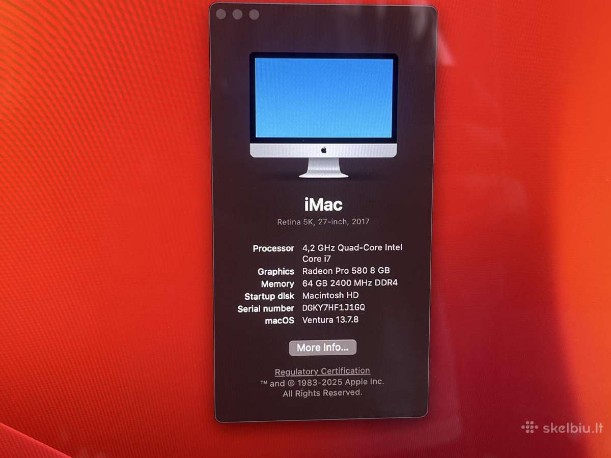 iMac 27" 5k retina, i7, 2017, 64 GB RAM, 512gb SSD - nuotraukos Nr. 2
