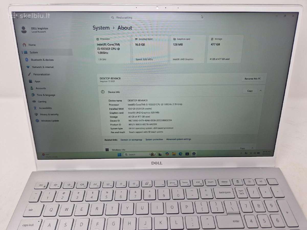 Dell Inspiron 15 5501/ i5-1035g1 /16gb/ 512ssd - nuotraukos Nr. 7