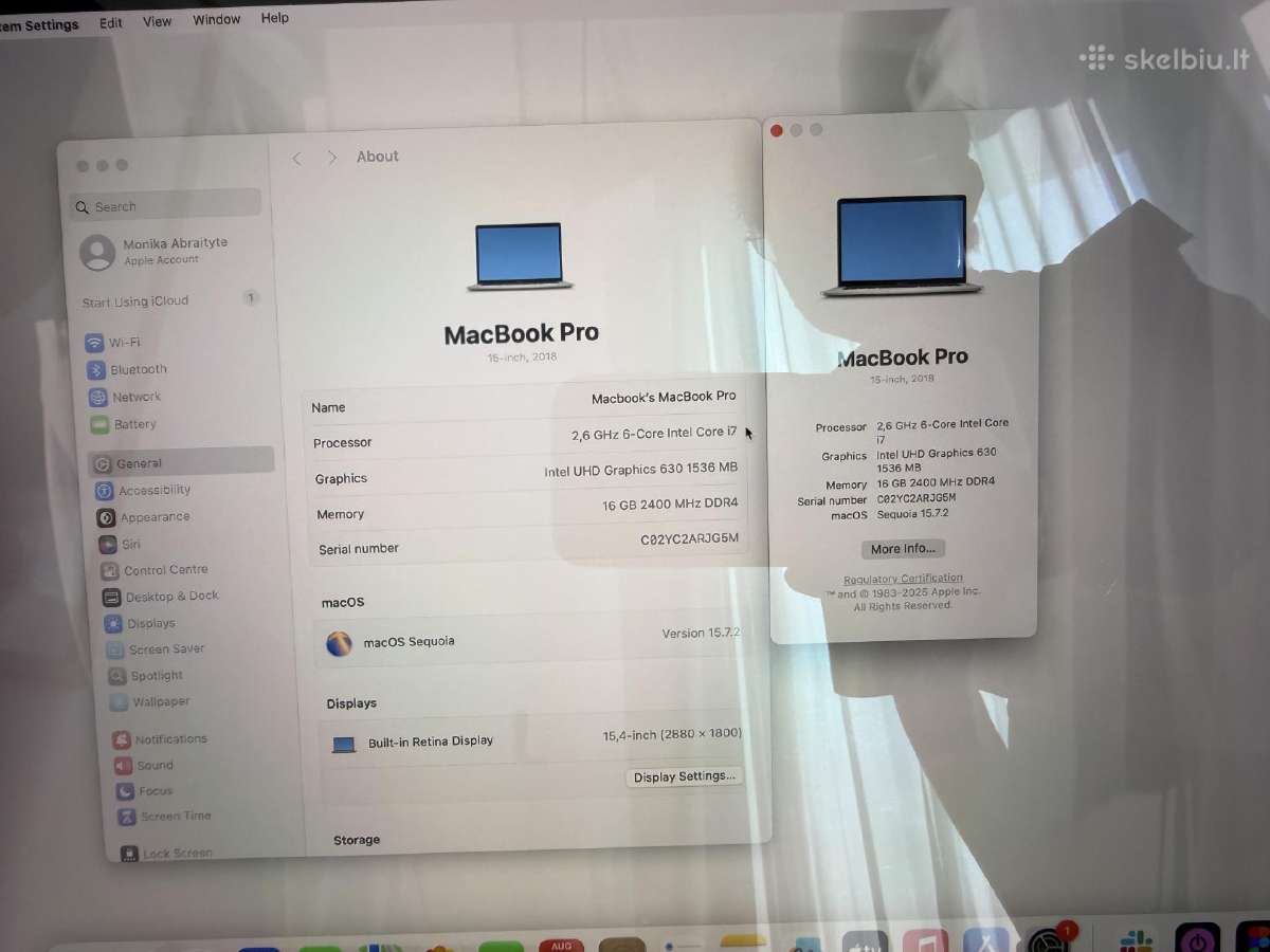 MacBook Pro 15 2018 Intel Core i7 16 GB RAM - nuotraukos Nr. 4