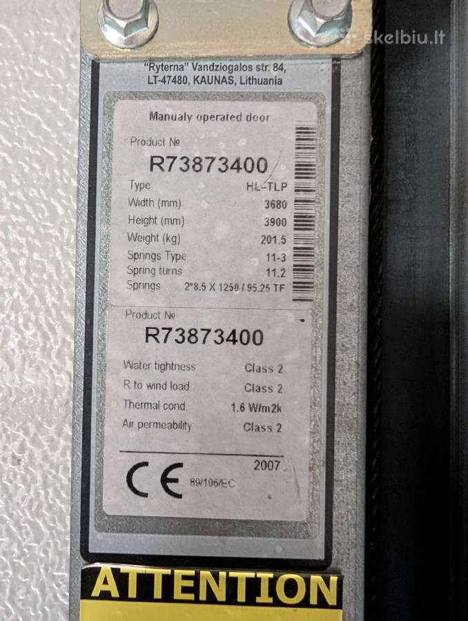 Naudoti garažo vartai Ryterna 3680mmx3900mm - nuotraukos Nr. 3