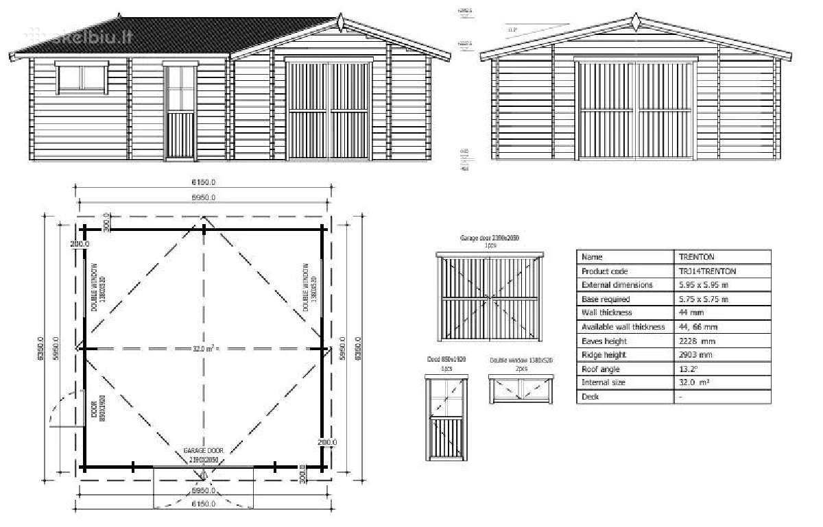Medinis garažas „torde“ 44 mm, 5,95x5,95 m – 32 m² - nuotraukos Nr. 2
