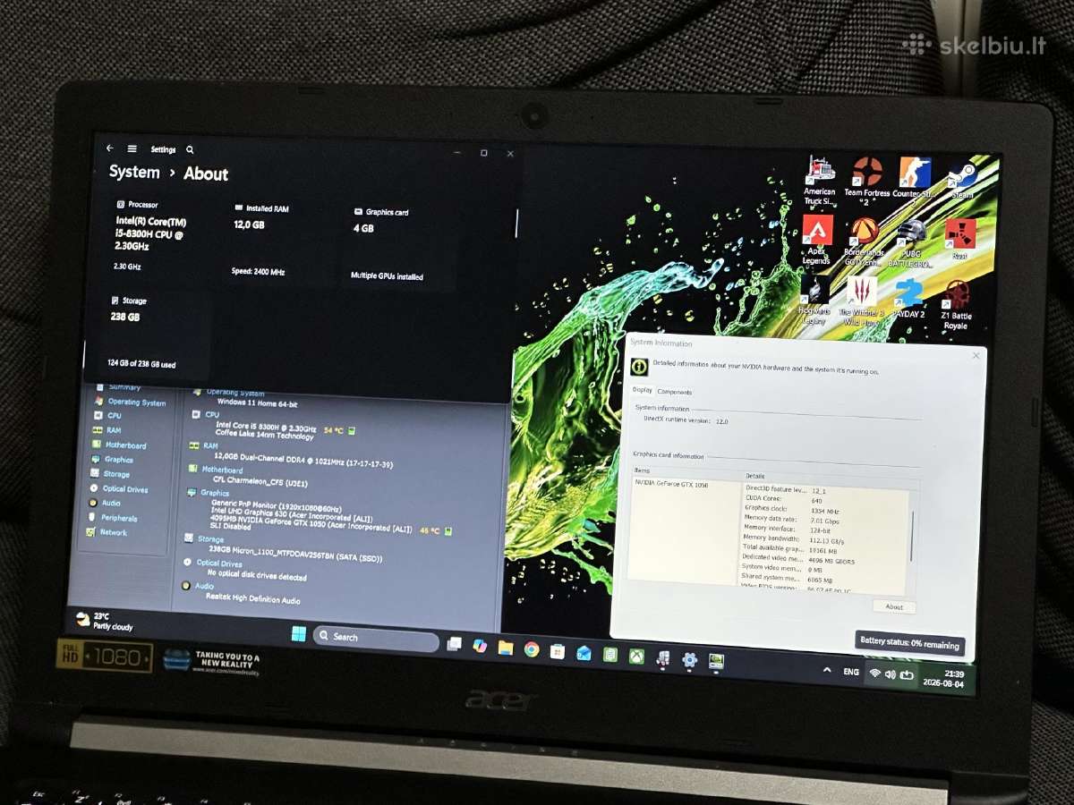 Parduodu Acer Aspire 7 su I5, 12gb, Gtx 1050 4gb - nuotraukos Nr. 8