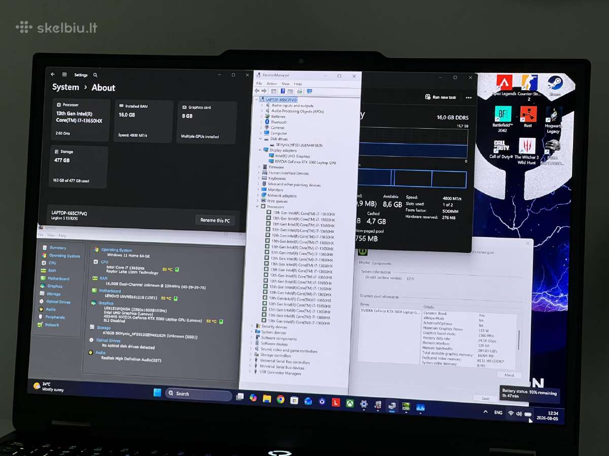 Parduodamas Legion 5 Oled su Rtx 5060, I7-13hx. - nuotraukos Nr. 8