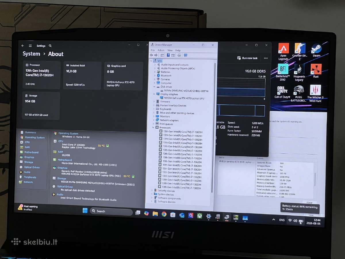 Parduodamas Msi Katana su Rtx 4070, I7-13k, 1tb. - nuotraukos Nr. 8