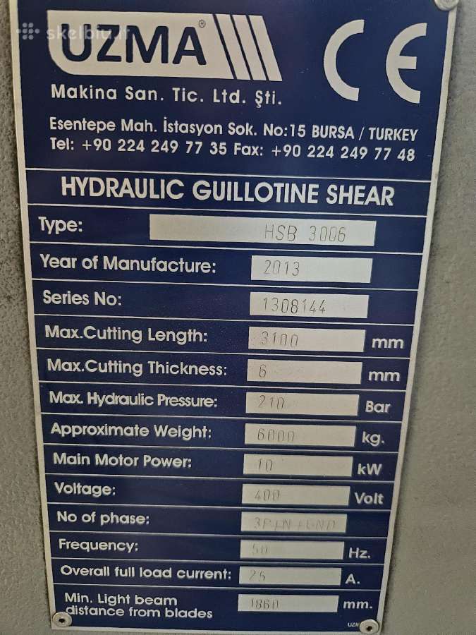 Metalo giliotina Uzma Hsb 3006 - nuotraukos Nr. 6
